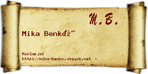 Mika Benkő névjegykártya